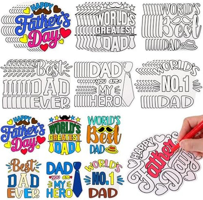 Moinchore 48 PCS Father's Day DIY Coloring Craft Kit, Color Your Own Cards and Decorations, Happy Father's Day Party Favors, Holiday Activity Supplies, Gifts for Best Dad by Moinchore