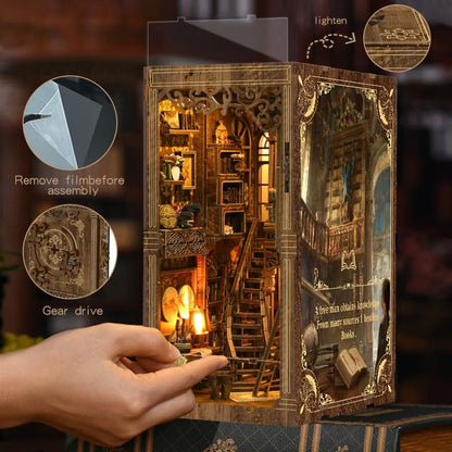 Antique Book Collection Room DIY Book Nook Kit for Adults - Wooden Bookshelf 3D Book Nook Miniature Kit with LED Lights, Puzzle Library Decor for Book Lovers, Dust Proof Display, Unique Gift - Image 4