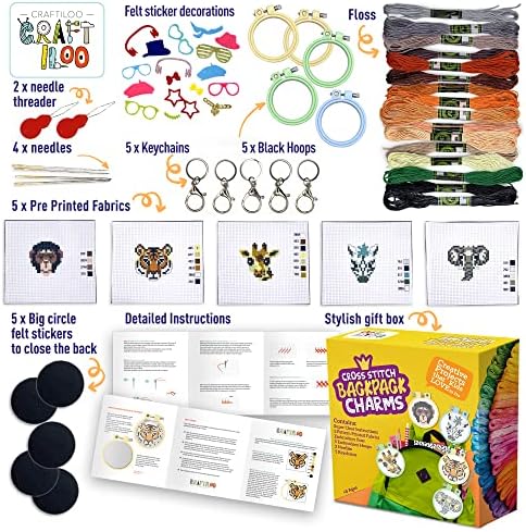 Safari Cross Stitch Kits for Kids - 5 Stamped Beginner Needlepoint Sets - Image 3