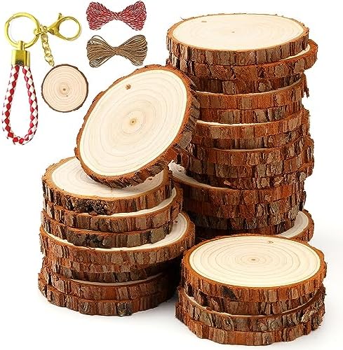 SENMUT Unfinished Wood Slices 30pcs 2.4"-2.85" Wood Circles for Crafts Predrilled Natural Wood Rounds Wooden Discs Christmas Wood Ornament for Crafts by SENMUT