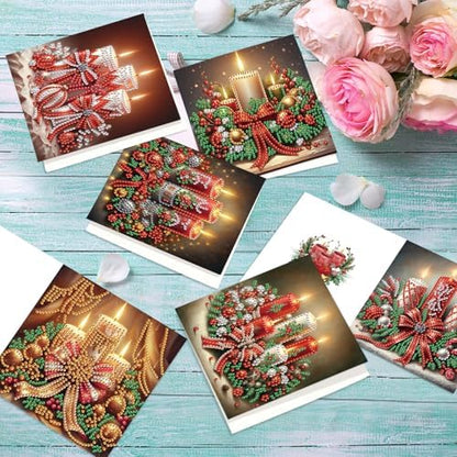 MVVMTOP 6pcs Christmas Diamond Painting Greeting Card with envelopes, DIY Candle Diamond Art Greeting Card for Blessing and Wish Special Shaped Arts Crafts for Birthday Thanksgiving Day Holiday - Image 5
