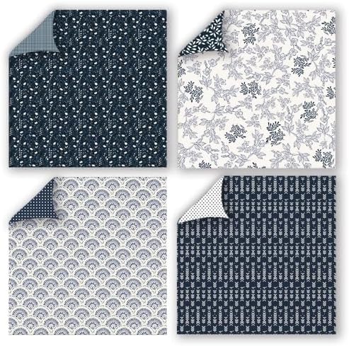 Gingham Scrapbook Paper 12x12 Blue,24 Sheets Double-Sided Boho Blue Floral Pattern CardStock Paper Pad Boho Tone Decorative Craft Papers for Holiday Cardmaking DIY Collage Papers. - Image 3