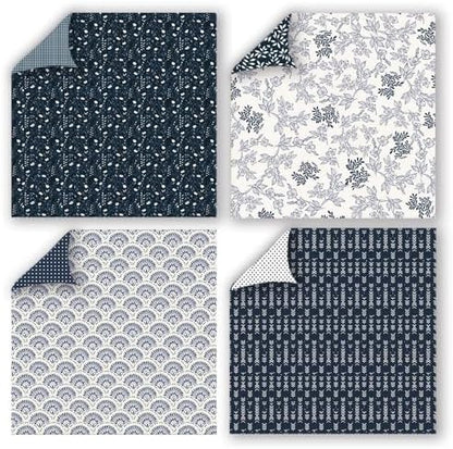 Gingham Scrapbook Paper 12x12 Blue,24 Sheets Double-Sided Boho Blue Floral Pattern CardStock Paper Pad Boho Tone Decorative Craft Papers for Holiday Cardmaking DIY Collage Papers. - Image 3