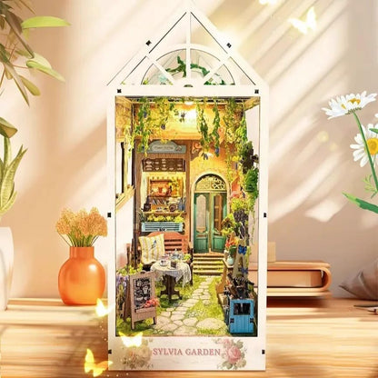 Book Nook Kits for Adults, 3D Wooden Dollhouse Kit with LED Lights, DIY Miniature House kit for Bookshelf Decor, and Crafts (Sylvia Garden) - Image 3