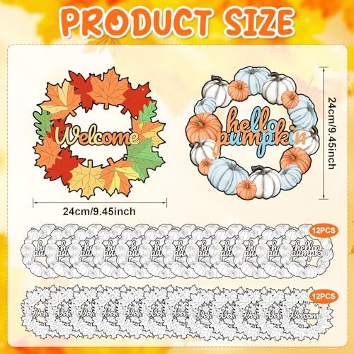 Sereliy 24 Pcs Fall Coloring Wreath Crafts, Color Your Own Thanksgiving Crafts, DIY Paper Fall Wreath for Classroom Activities Thanksgiving Games.(Thanksgiving) - Image 2