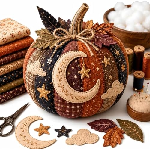 Cozy Harvest Pumpkin Patchwork Kit, DIY Animal Pumpkin Sewing Kit, Fabric Quilted Craft Set for Adults Beginners, Halloween Fall Thanksgiving Decor Gift (Style-G) by Unknown