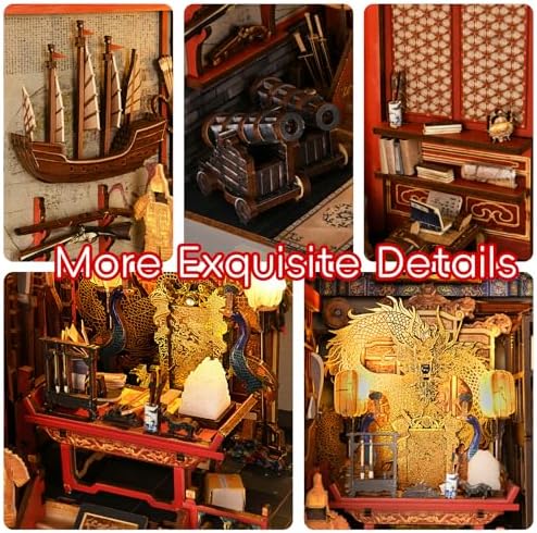 MiniCity Emperor's Study Book Nook Kit, 3D Wooden Bookshelf Puzzle with LED - Image 4
