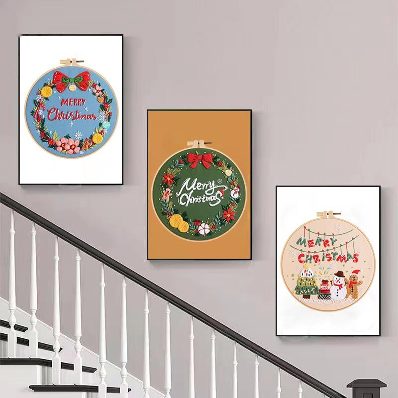 Konrisa Embroidery Kits Merry Christmas Pattern Embroidery Starter Kits for Adults Beginner DIY Sewing Needlepoint Cross Stitch Practice Kit Christmas Home Decoration Handmade Gifts - Image 6