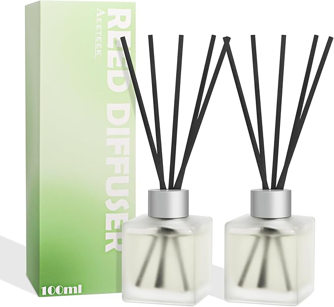 Aeeteek Reed Diffuser, Gardenia Scented Oils, Air Freshener Essential Oil Set with Diffuser Sticks, 3.4 oz Long Lasting Home Fragrance for Bedroom Office Shelf Bathroom Decor (2-Pack)