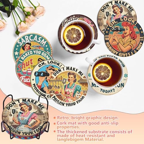 Funny Diamond Art Coasters Kit for Adults, Diamond Painting Coasters 8 Pcs - Image 2