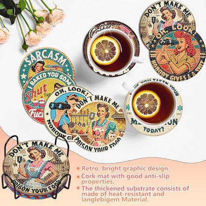Funny Diamond Art Coasters Kit for Adults, Diamond Painting Coasters 8 Pcs - Image 2
