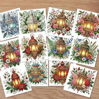 jinglinhh 12pcs Christmas Poinsettia Night Light Diamond Art Painting Greeting Cards with Envelopes, DIY Card Making Kits for Adults, Diamond Art Christmas Cards for Holiday Postcards Craft Gifts - Image 4