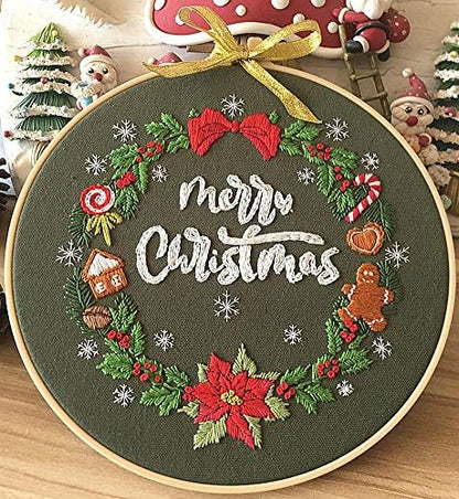 Embroidery Kit Merry Christmas Ornaments Snowflake Wreath Awesocrafts Full Range of Embroidery Starter Kits for Beginners Adults DIY Handmade Easy Patterns (Christmas) by Awesocrafts