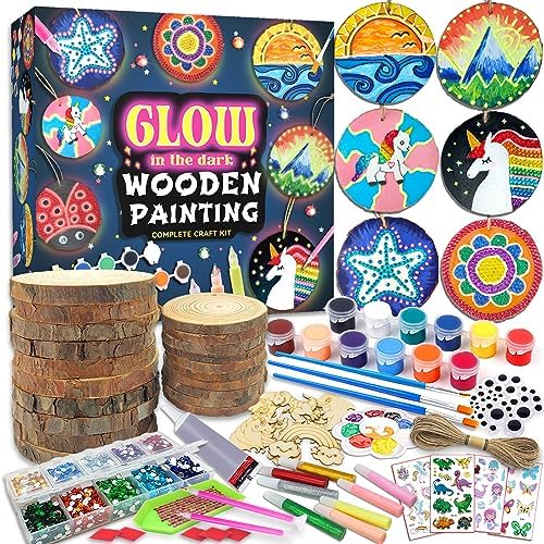 klmars Kids Wooden Painting Kit-Glow in The Dark-Arts & Crafts Gifts for Boys Girls Ages 5-12-Craft Activities Kits - Creative Art Toys for 5, 6, 7, 8, 9, 10, 11 & 12 Year Old Kids by klmars
