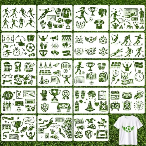 Marspark 20 Pieces Soccer Stencils for Painting Template Football Wall Stencils Reusable Sports Templates PET DIY Drawing for Painting on Wood Wall(Rectangular Style, 7.87 x 6 Inch) by Marspark