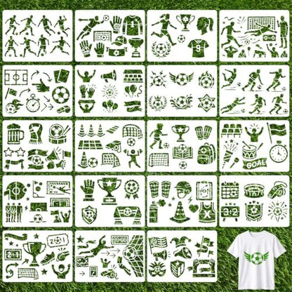 Marspark 20 Pieces Soccer Stencils for Painting Template Football Wall Stencils Reusable Sports Templates PET DIY Drawing for Painting on Wood Wall(Rectangular Style, 7.87 x 6 Inch) by Marspark