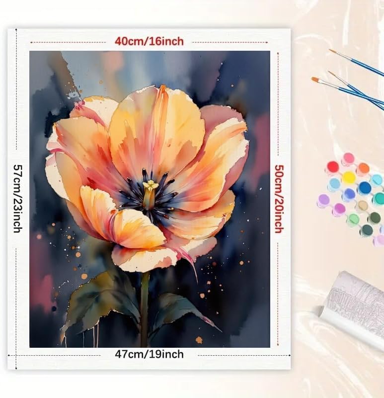 Botanical Art Paint by Numbers Kit for Adults - DIY Orange and Yellow Poppy Flower Close-Up Painting on Canvas 16x20 Inches, Acrylic Paint Set, Suitable for Beginners, for Decoration or Gifts - Image 2