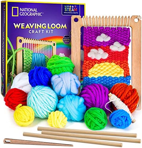 National Geographic Wooden Loom Weaving Arts and Crafts Kit for Kids by BlueMarbleToys