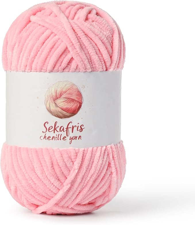 Pink Chunky Chenille Yarn for Crocheting, Bulky Velvet Yarns for Crochet, Baby Yarn for Crocheting Soft Blanket, 131yds /3.53 oz Fluffy Amigurumi Crochet Yarn