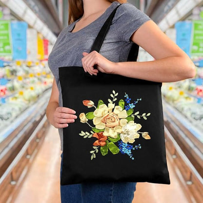 Canvas Tote Bag Silk Ribbon Embroidery Kit for Beginners, Arts DIY Crafts Starter kit, Include Stamped Bag Threads Hoop