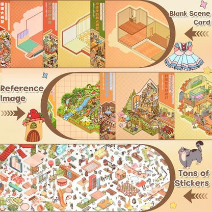 ASTARON 6 Sets DIY Large Size Sticker Scene Book, Make Own Shop Room - Image 3