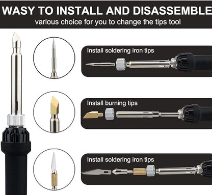 Wood Burning Kit, WoodBurning Tool Adjustable Temperature 200~450 ℃ Pyrography Kit for Adults Beginners (Bue)