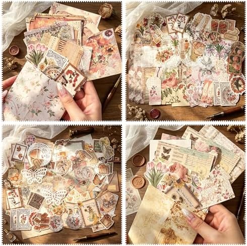 200Pcs Vintage Scrapbook Supplies, Nature Floral Stickers, Junk Journal Kit by Unknown