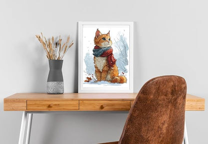 Moohue Stamped Cross Stitch Kits for Adults Animal Cat 14CT Pre Printed Cross Stitch Kits for Beginners (Winter Cute Cat)