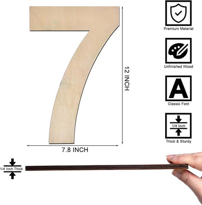 12 Inch Wooden Number 7, 1/4 Inch Thick Large Unfinished Wood Number for Home Wall Decor, DIY Crafts