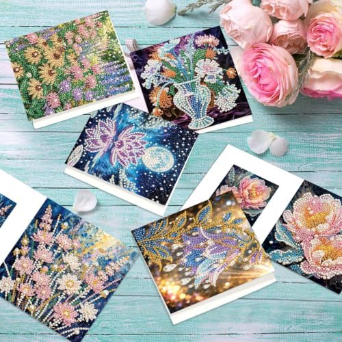 Artiphile DIY Pearl Art Painting Greeting Card Set Crafts Decor 6-Piece Foldable Cards Kit with Envelopes and Tools for Holiday Wishes Adult Crafting Project-Flowers - Image 5