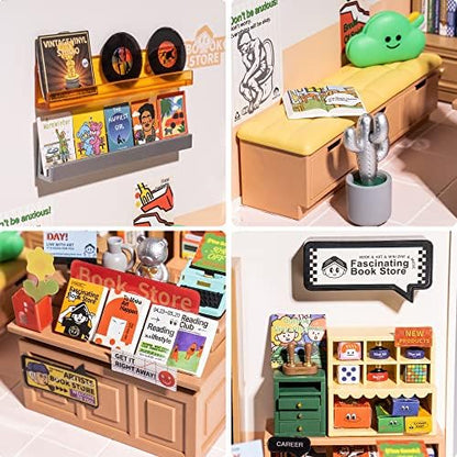 Rolife LED Building Blocks for Adults,1:24 Toy Building Sets,Model Building Kits for Kids Ages 8-12-15,DIY Miniature Dollhouse Kits for Adults,Hobbies for Women Men (3.Fascinating Book Store) - Image 3