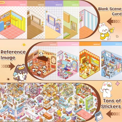 ASTARON 20Sets DIY 3D Sticker Scene Book, Make Your Own Shop House Room - Image 3
