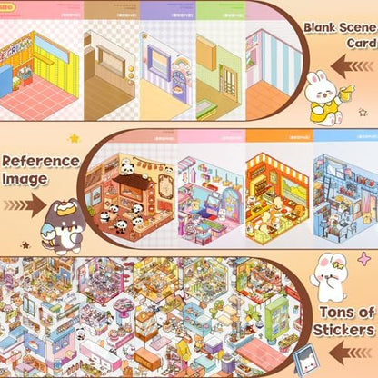 ASTARON 20Sets DIY 3D Sticker Scene Book, Make Your Own Shop House Room - Image 3