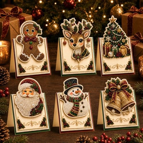 6 Pack Christmas Diamond Painting Cards, DIY 3D Pop-Up Greeting Set by Unknown