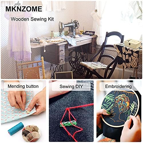 MKNZOME Wooden Sewing Basket - Sewing Box with Supplies for Travel Home - Image 2