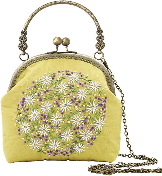 Flower Embroidery Kit Tote Bag, Embroidery Coin Purse Kits Handbag Hand Embroidery Kit for Adults Beginner with Embroidery Patterns, Embroidery Hoop,DIY Sewing Kit
