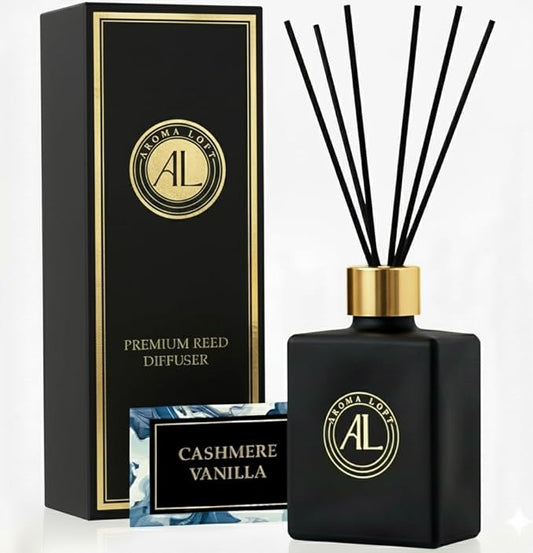 Reed Diffuser - Fragrance Diffuser for Home - 5 oz. Oil Diffuser Sticks - Bathroom Diffuser Set- Oil Diffuser Reeds - Scent Sticks in Oil-Office Smell Good Stuff (Black, Cashmere Vanilla)