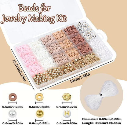Believo Polymer Clay Beads Kit for DIY Jewelry with Elastic Cord, Colorful Flat Heishi Beads and Spacer Pieces – Ideal for Friendship Bracelet & Necklace Making (Camel Pink White 24) - Image 7