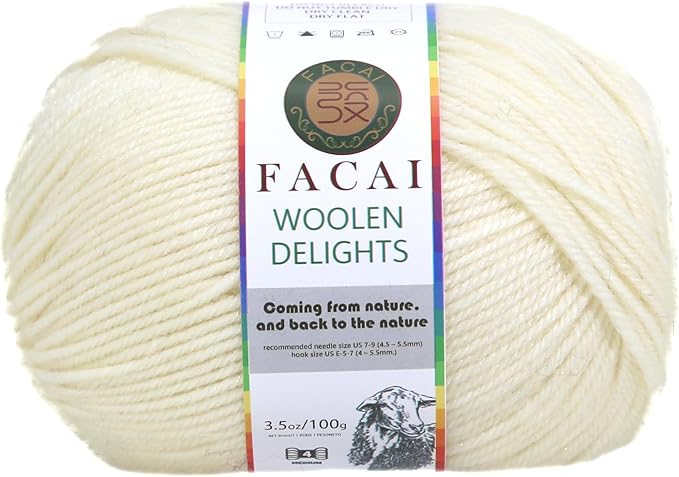 Facai Blend Merino Wool Yarn for Knitting - Worsted Weight,197yds (3.5oz) Ball, Ideal for Sweaters, Scarves, and Accessories (1, Milky White)
