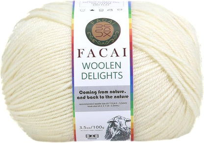 Facai Blend Merino Wool Yarn for Knitting - Worsted Weight,197yds (3.5oz) Ball, Ideal for Sweaters, Scarves, and Accessories (1, Milky White)