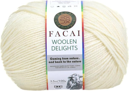 Facai Blend Merino Wool Yarn for Knitting - Worsted Weight,197yds (3.5oz) Ball, Ideal for Sweaters, Scarves, and Accessories (1, Milky White)