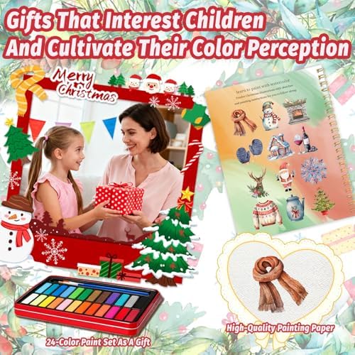 Watercolor Workbook - Coloring Book Beginner Friendly Painting Kit, Watercolor Workbooks for Adults with 24 Colors Paint, Exploration Gift for Adults Teens (Christmas) - Image 7