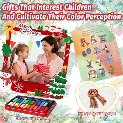 Watercolor Workbook - Coloring Book Beginner Friendly Painting Kit, Watercolor Workbooks for Adults with 24 Colors Paint, Exploration Gift for Adults Teens (Christmas) - Image 7