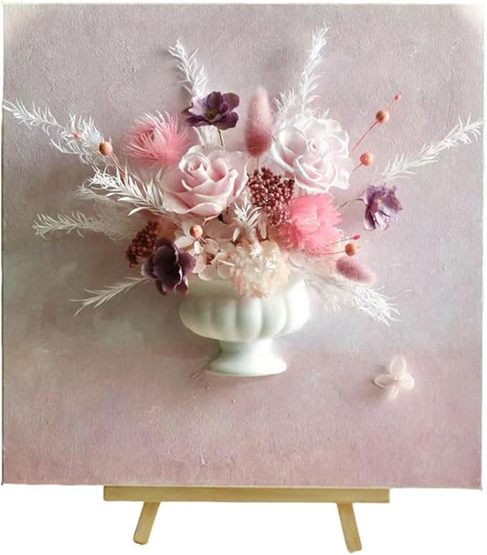 Artistic Oil Painting & Plaster Vase Set - DIY Dried Flower Holder, Separated Components for Easy Assembly, Decorative Wall Art & Textured Vase for Living Room, Bedroom, Office Home Table Decor (X)