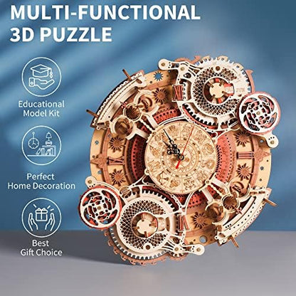 ROBOTIME 3D Wooden Puzzles for Adults, Models for Adults to Build Wooden Steampunk Clock Kit, DIY Mechanical Wall Quartz Aesthetic Room Decor Unique Gift - Image 5
