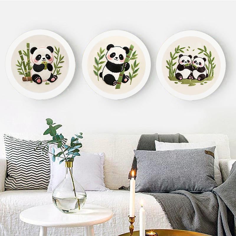 Konrisa Panda Embroidery Starter Kit for Beginners, Cross Stitch Kit with 3pcs Embroidery Pattern, DIY Sewing Project Adult Needlepoint Kit with Hoop, Set of 3 - Image 5