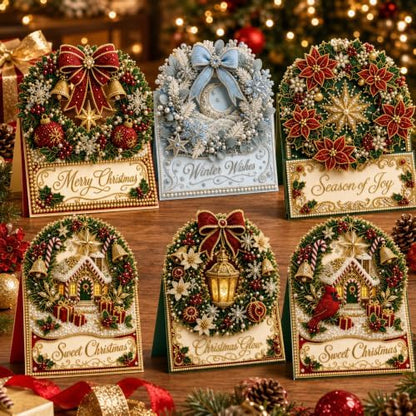 6 Pcs Diamond Art Christmas Ornaments, DIY Pearl Art Kits for Adults with Greeting Cards & Envelopes, 3D Rhinestone Painting Craft for Holiday Gift Making, Christmas Card Decorating Kit by Unknown