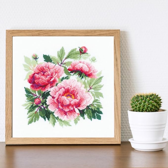 RIOLIS - Tree Peony 1854, Floral Cross Stitch Kits 15,75" x15,75, Cross Stitch Kits for Beginners & Advanced, Crossstitching Kits Adult, Counted Stitching Kits, Flowers Embroidery Kit
