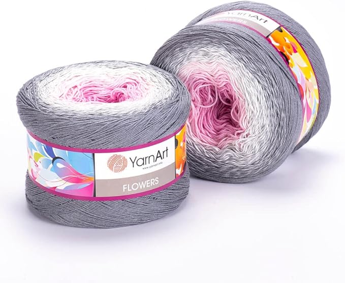 1 Skein/Pack Yarnart Flowers Gradient Yarn, Each Ball 8.8 Oz (250gr) / 1094 Yards (1000m), 55% Cotton 45% Acrylic, Superfine Fingering Weight for Knitting and Crochet, 293 - Pink Gray