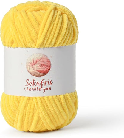 Light Yellow Chunky Chenille Yarn for Crocheting, Bulky Velvet Yarns for Crochet, Baby Yarn for Crocheting Soft Blanket, 131yds /3.53 oz Fluffy Amigurumi Crochet Yarn